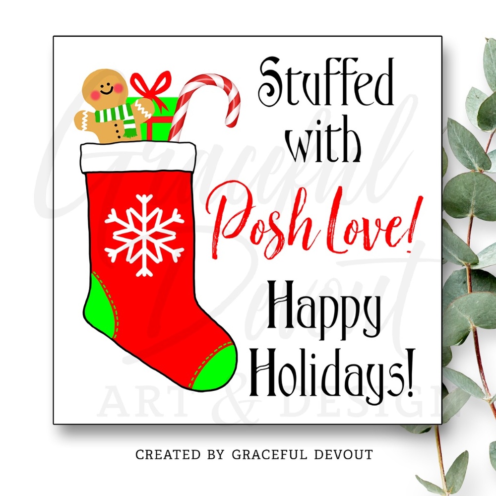 🎄 Stuffed with Posh Love! Happy Holidays! - 2" (inches) (96ct.) Stickers